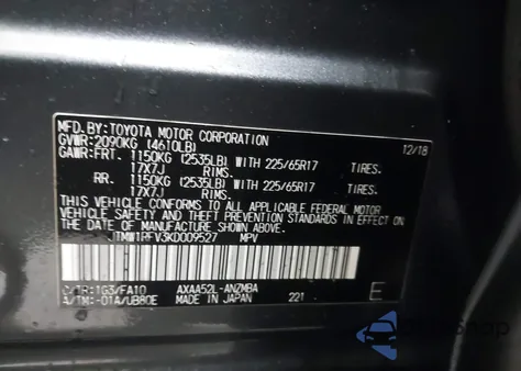 2019 Toyota Rav4 Xle из США, поврежденный, VIN JTMW1RFV3KD009527